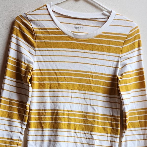 J.Crew Gold/Cream Striped Perfect Fit Long Sleeve Jersey Size Medium - Picture 5 of 14